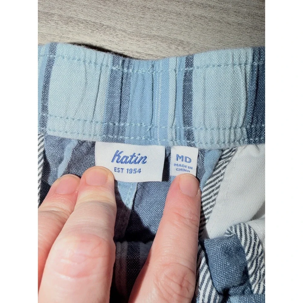 R1 Katin Striped Drawstring Casual Beach Swim Shorts Mens Medium‎ MD Blue White
